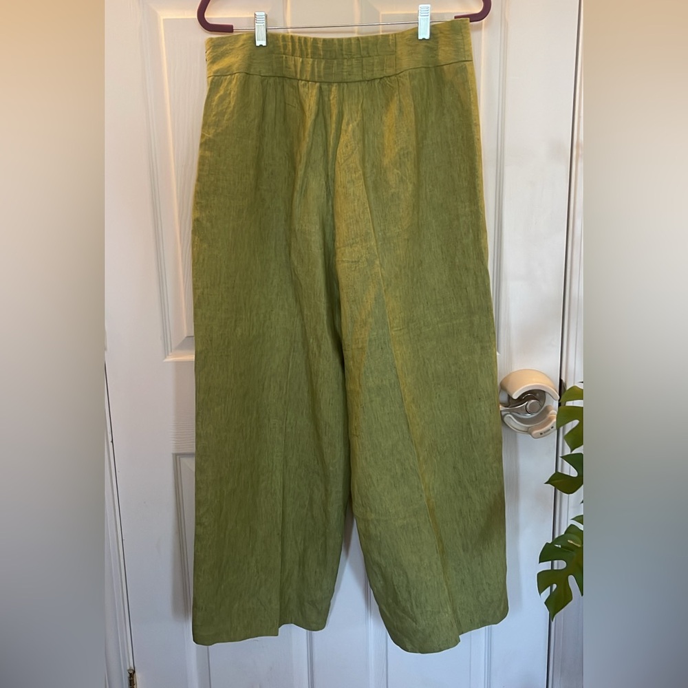 Y2K Green Linen Wide-Leg Pants